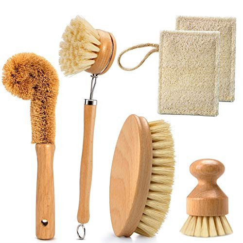 Kitchen Cleaning Brush Set, Eco-Friendly Scrubber Brush Set of 6, Household Dish Brushes with Wooden | Amazon (US)