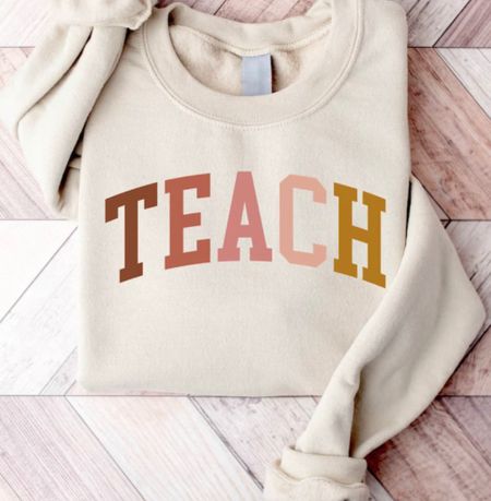 Teacher crewneck sweatshirt
30% off, extended sizes and several colors, this color is sand. 
Teacher shirt
Teacher outfit
Etsy

#LTKFind #LTKunder50 #LTKsalealert