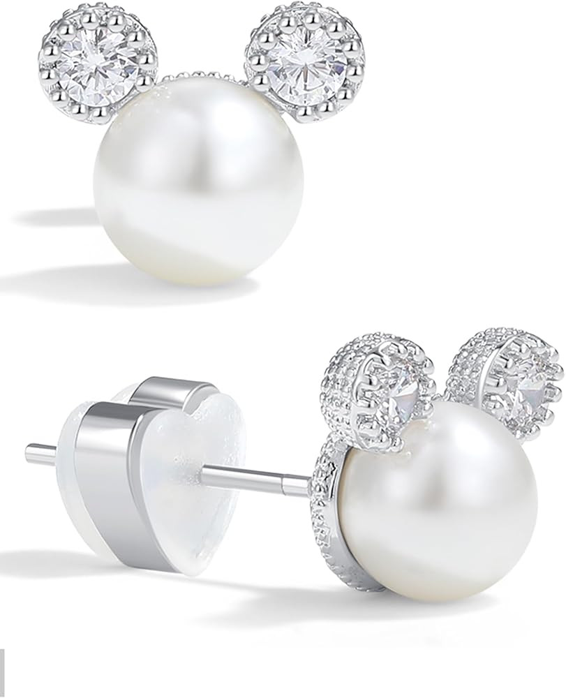 PANSTAR Pearl Earrings for Women - Hypoallergenic 925 Sterling Silver Posts with Pearls & Zircon ... | Amazon (US)