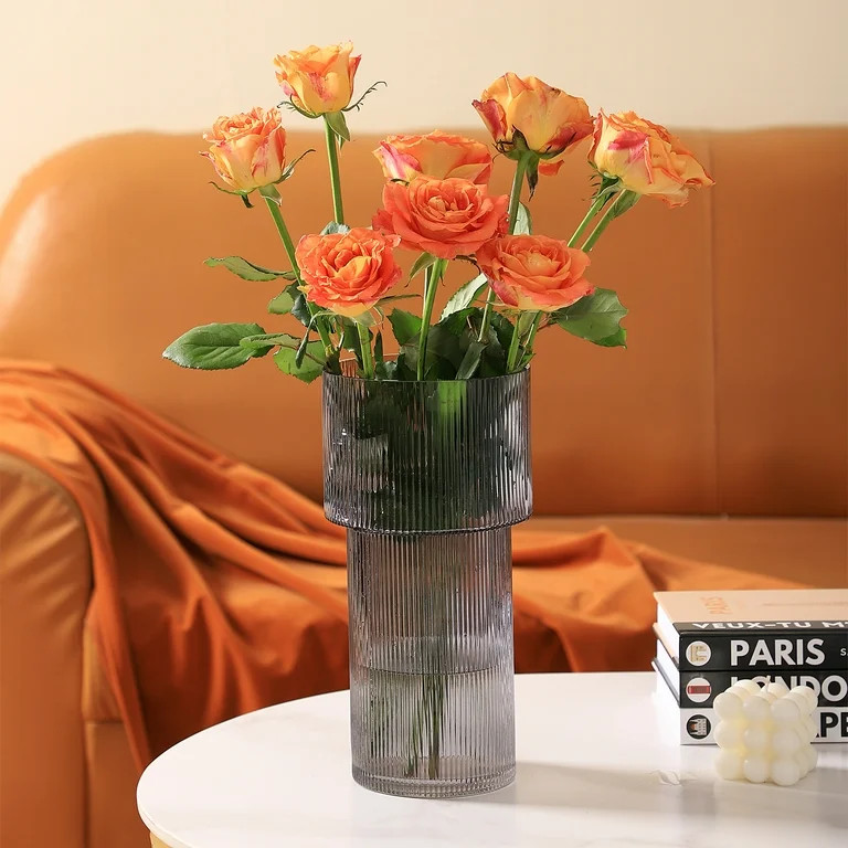 Ribbed Vase, Black Glass Vase, Clear Vase, Flower Vase for Centerpieces 11.5 Inches | Walmart (US)