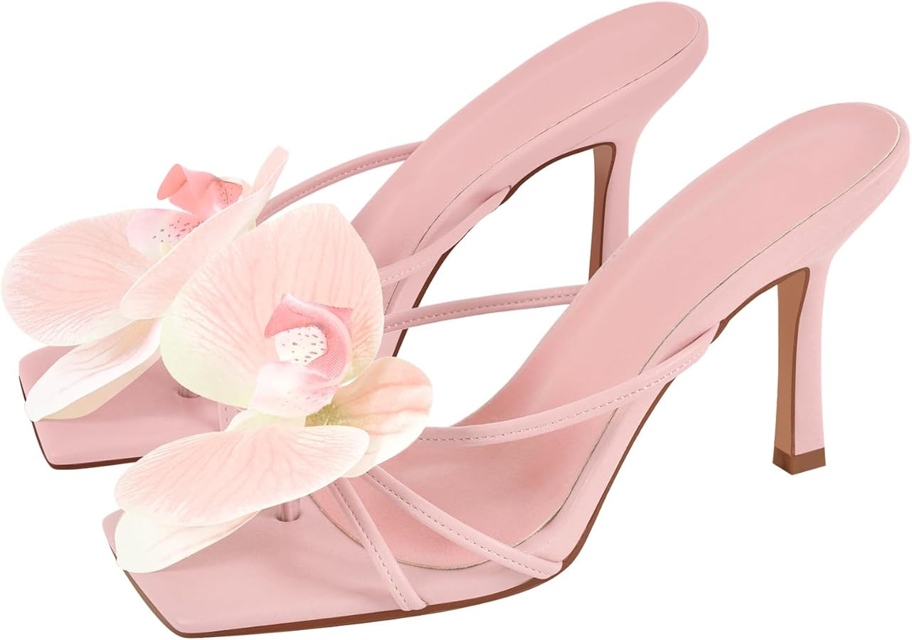 Richealnana Women's Clear Square Toe Sandals Stiletto Heel Slip On Mules Shoes | Amazon (US)