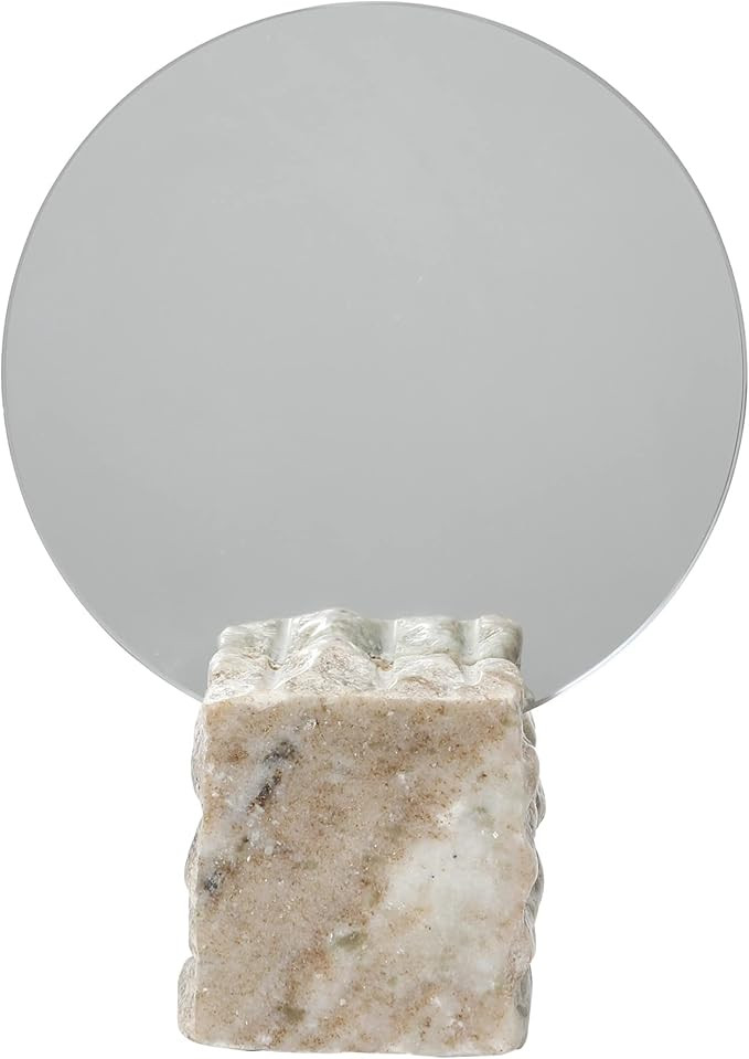 Bloomingville Round Frameless Marble Base, Beige Mirrors, 7" L x 3" W x 9" H, White | Amazon (US)