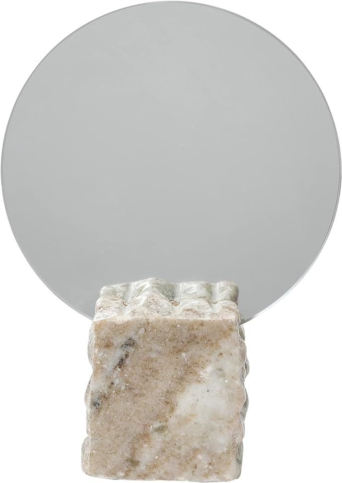 Bloomingville Round Frameless Marble Base, Beige Mirrors, 7" L x 3" W x 9" H, White | Amazon (US)