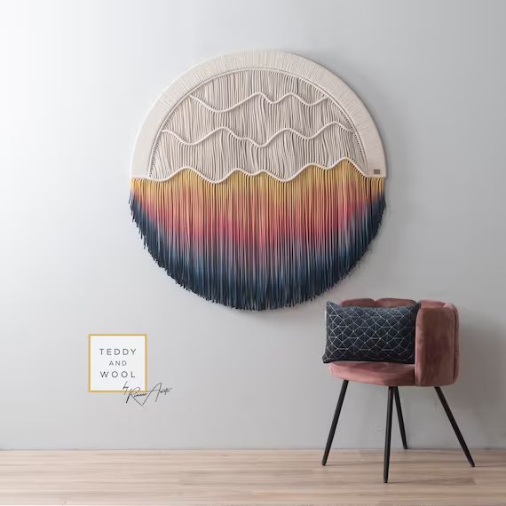 Round Macrame Wall Hanging - Circular Art - Dyed Macrame Wall Art - "AURORA" | Etsy (US)