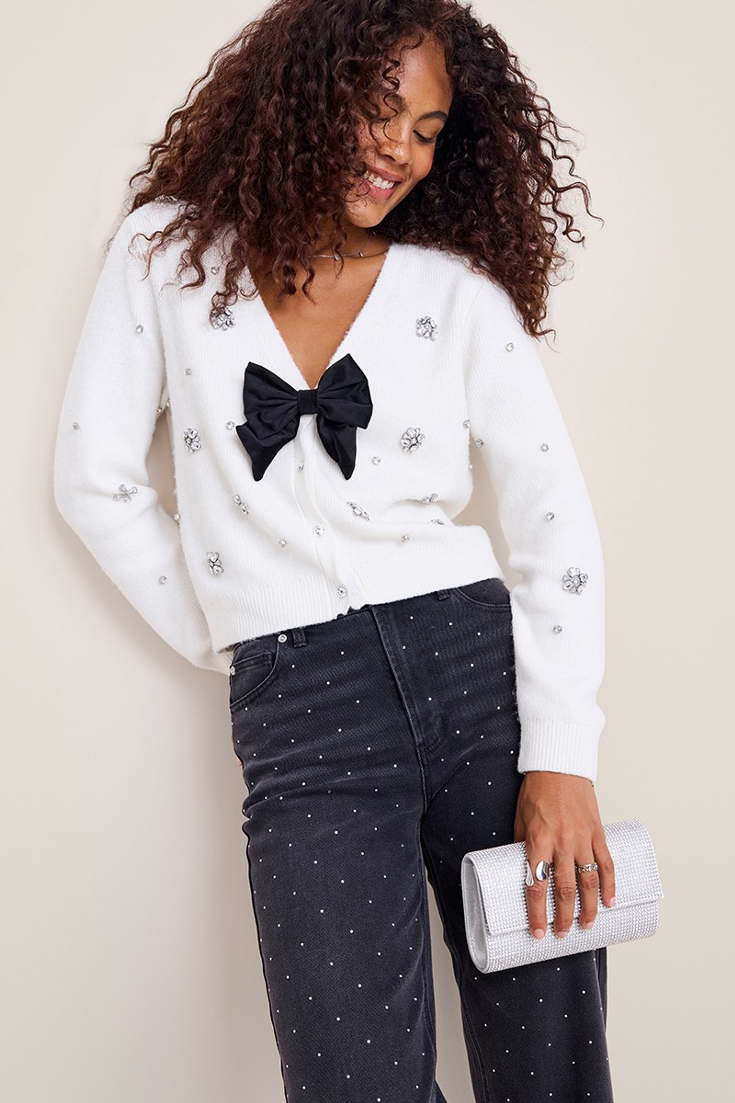 Emery Embellished Bow Cardigan | Francesca's