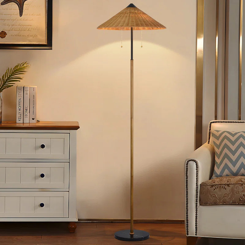 Ivy Bronx Kisean 68'' Natural Rattan Wicker, 2-Light Floor Lamp with Marble Base & Reviews | Wayf... | Wayfair North America