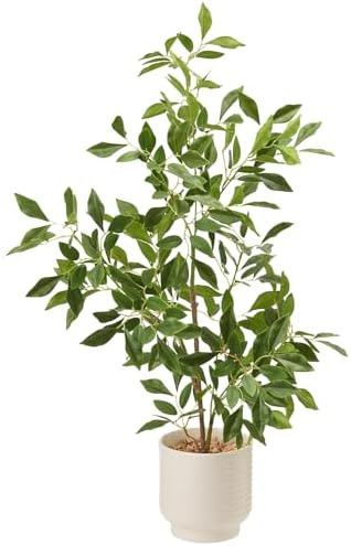 Artificial Potted Plants Indoor,27" Faux Plants Ficus Leaves Trees with Ceramic Pots,Realistic Fa... | Amazon (US)