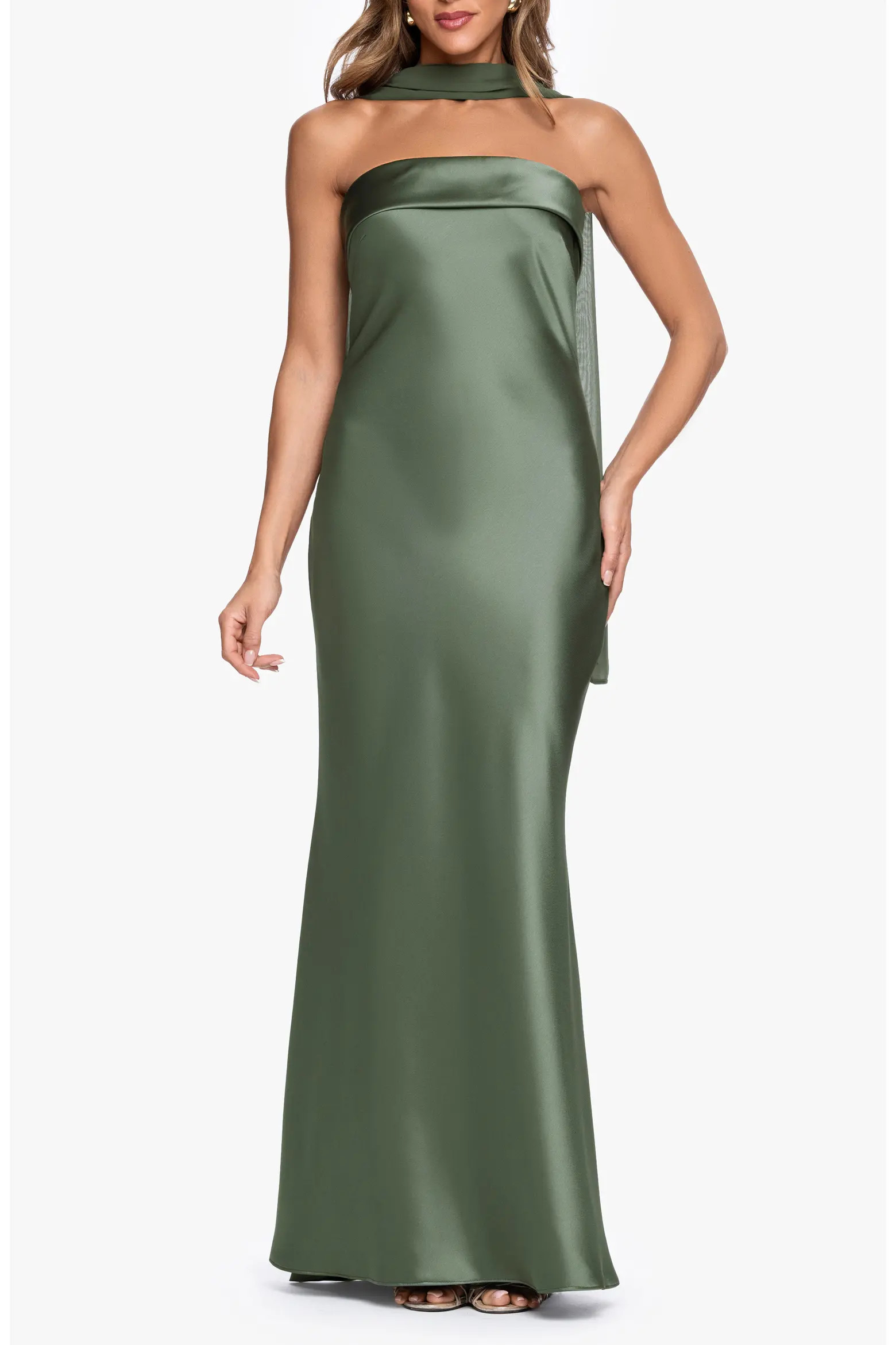 Strapless Satin Gown & Chiffon Scarf (Women) | Nordstrom | Nordstrom