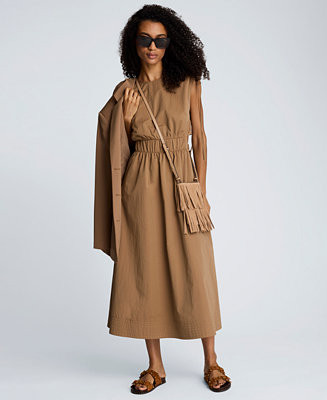 Women's Sleeveless Cotton Ruched Waist Midi Dress | Macy's