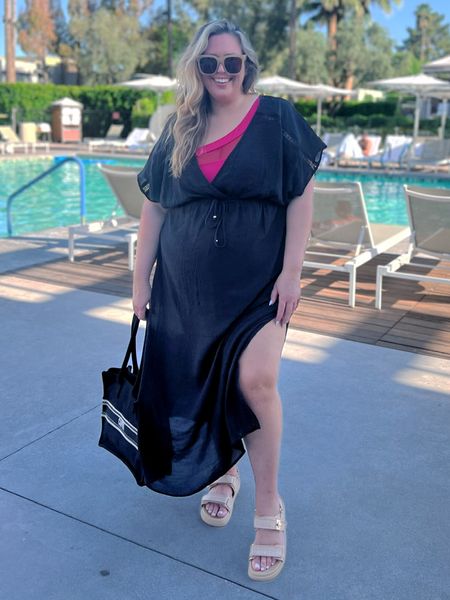 Plus Size Pool Day Look! This swimsuit is from Nomads - I'm wearing a size 3X in the top and bottom. It runs pretty small on me so size up, I would be ok in the 4X too. The swimsuit coverup is Walmart in a 2X - it runs generous. Tote and sandals are from Target and sunnies are Amazon!

#LTKSeasonal #LTKStyleTip #LTKPlusSize