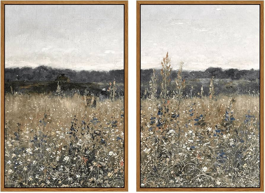 InSimSea 2 Pcs Framed Wall Art Vintage Landscape Decor, Meadow Scenery Paintings Above Bed Wall D... | Amazon (US)