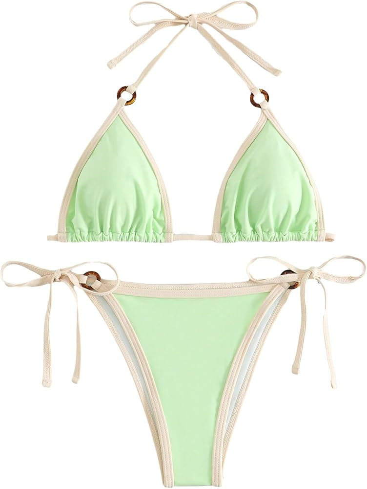 SHENHE Women's Sexy Bikini Sets Ring Triangle Tie Bathing Suits 2 Piece Swimsuits | Amazon (US)