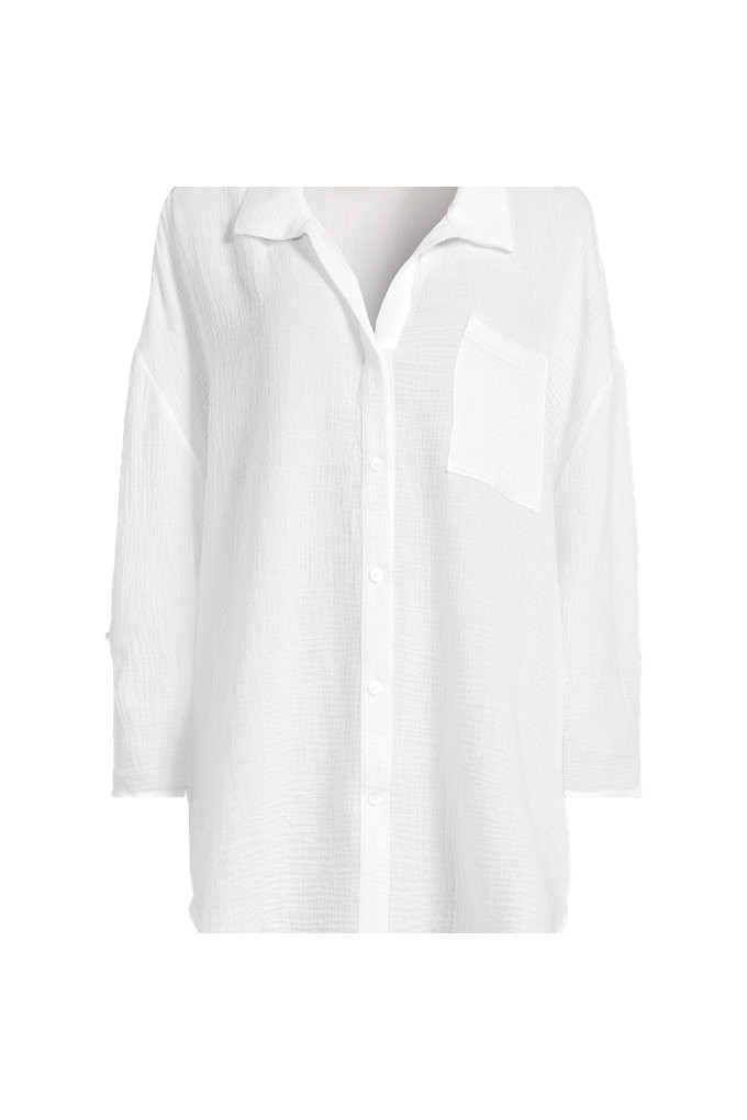Women's Oversized Gauze Button Front Cover-Up Shirt - Lands' End - White - XS | Lands' End (US)
