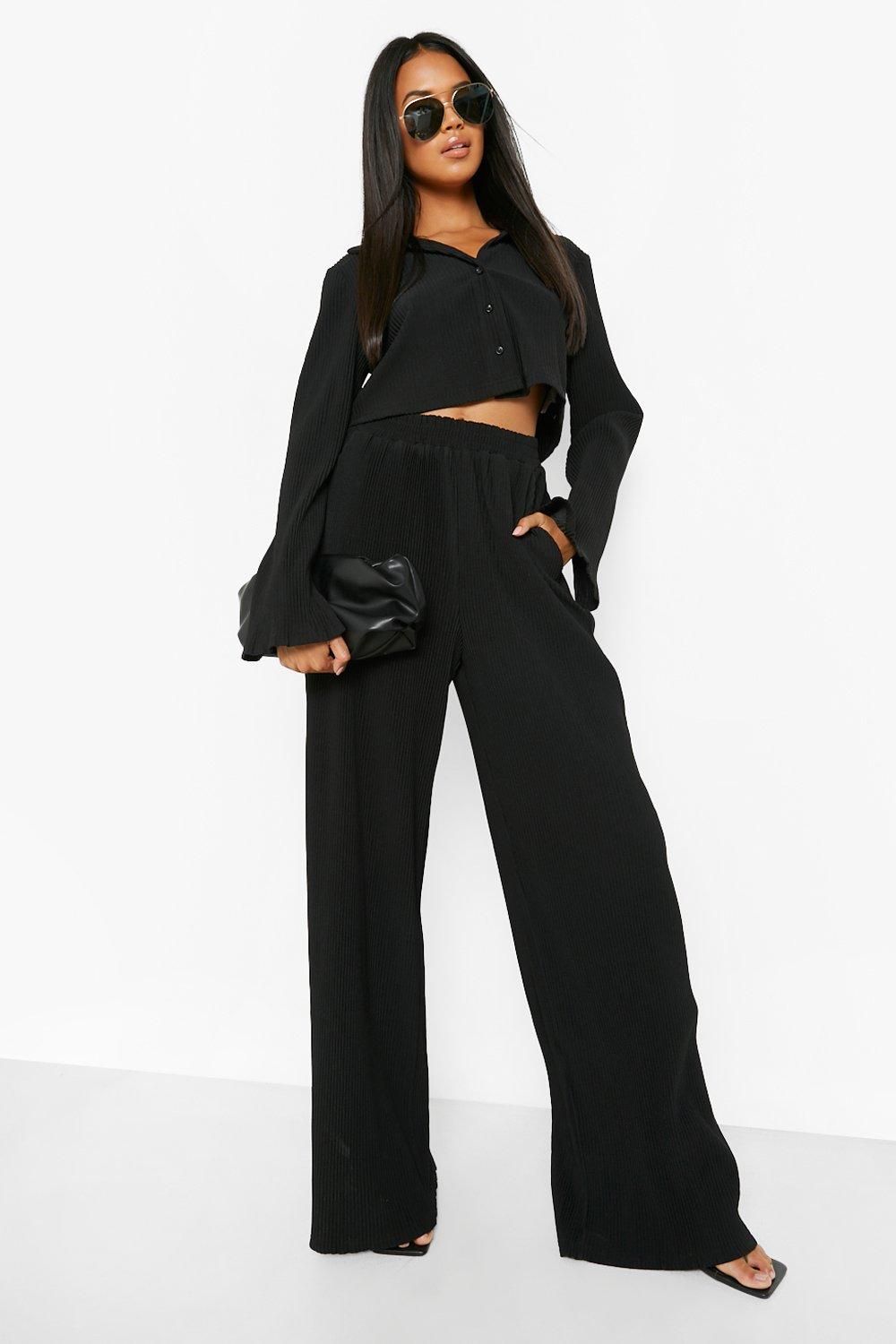 Madison Beer Plisse Rib Button Shirt & Trouser Co-Ord | Boohoo.com (UK & IE)
