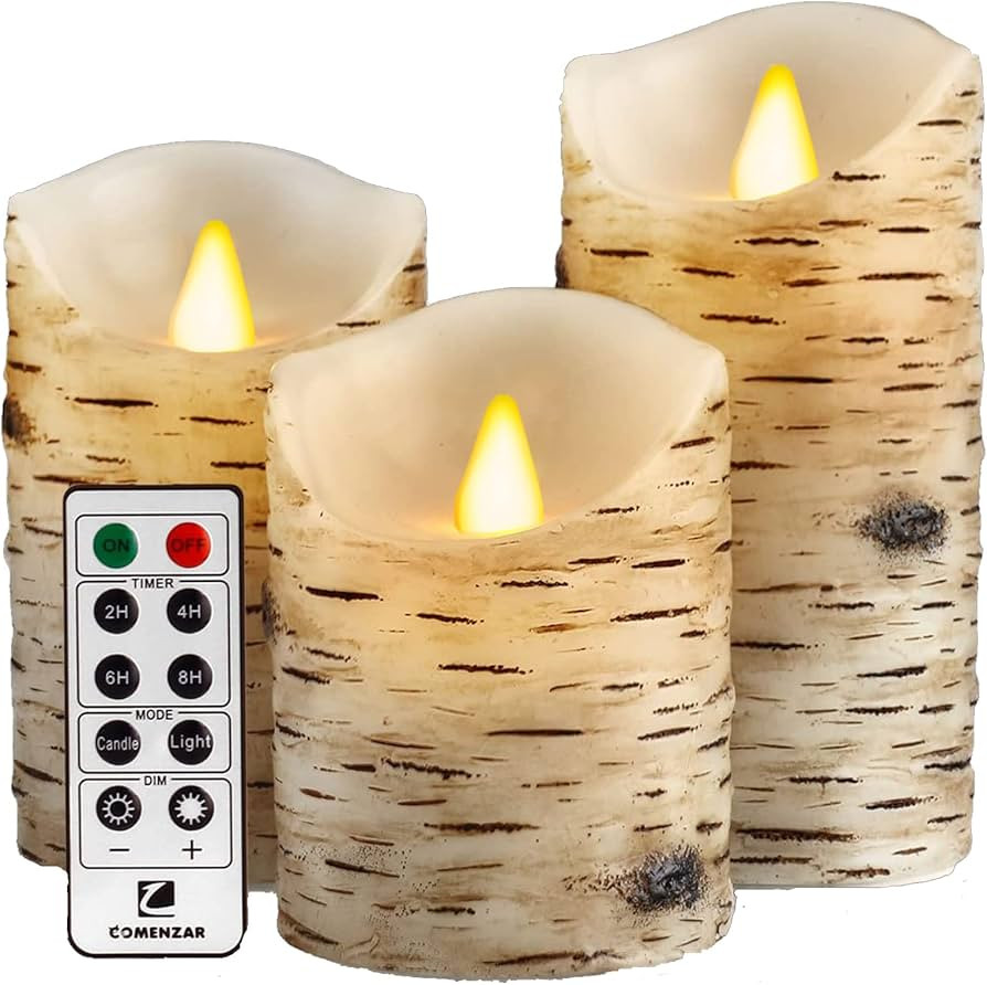 Flameless Candles Birch Bark Candles LED Candles Birch Grain Candles(H: 456" x D: 3.25") Electric... | Amazon (US)