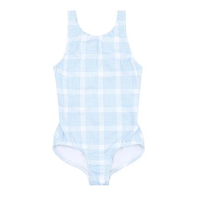 girls sunwashed plaid double bow one piece | minnow