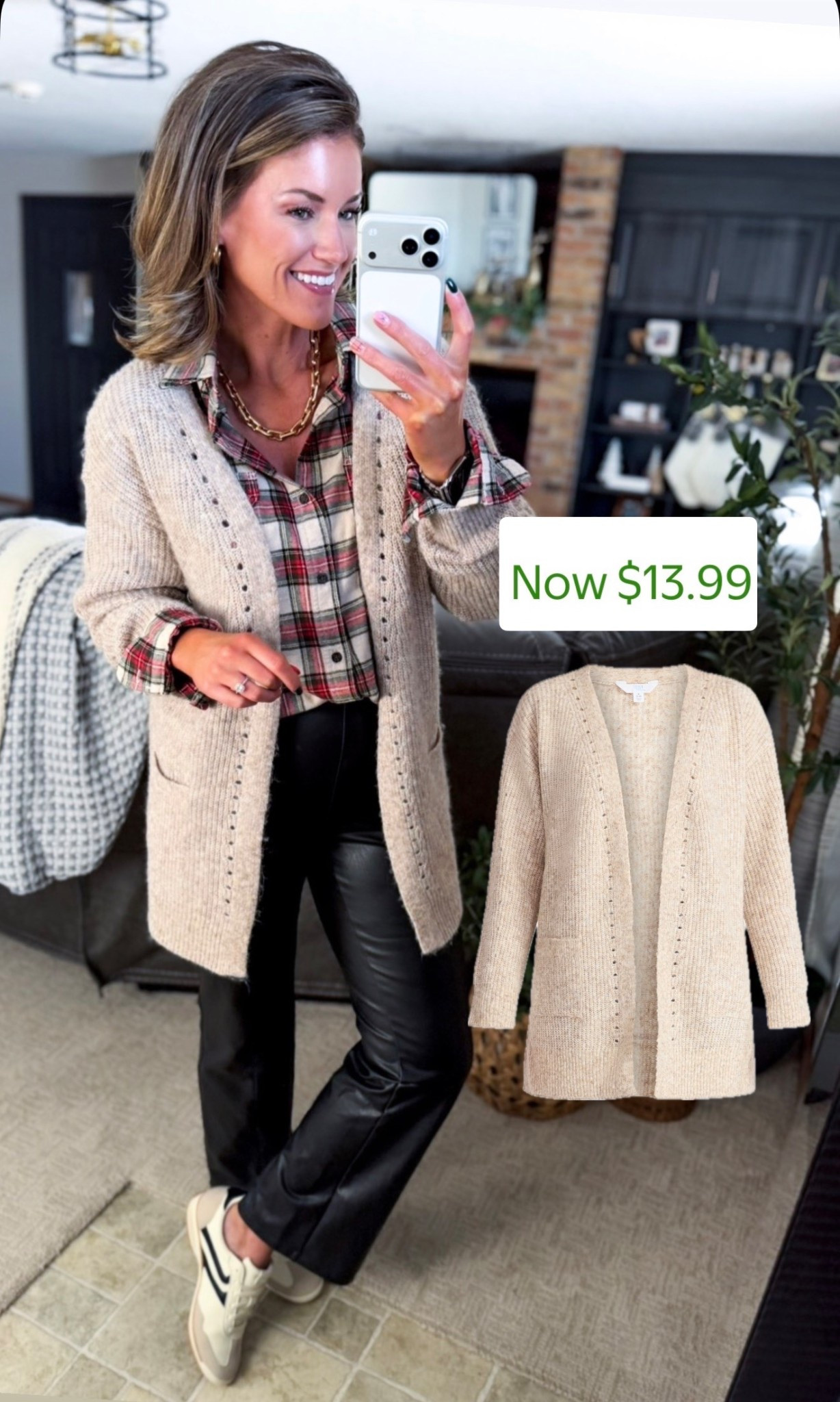 Cardigan now clearance priced 😮 
Button down/ medium
Cardigan / small
Faux leather pants/ medium

#LTKSeasonal