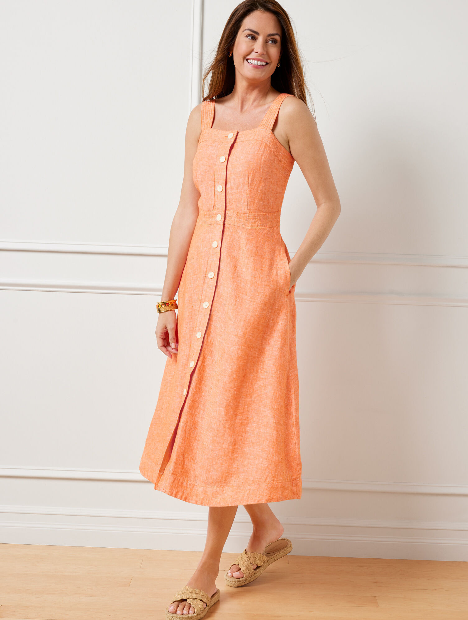 Square Neck Linen Fit & Flare Dress | Talbots