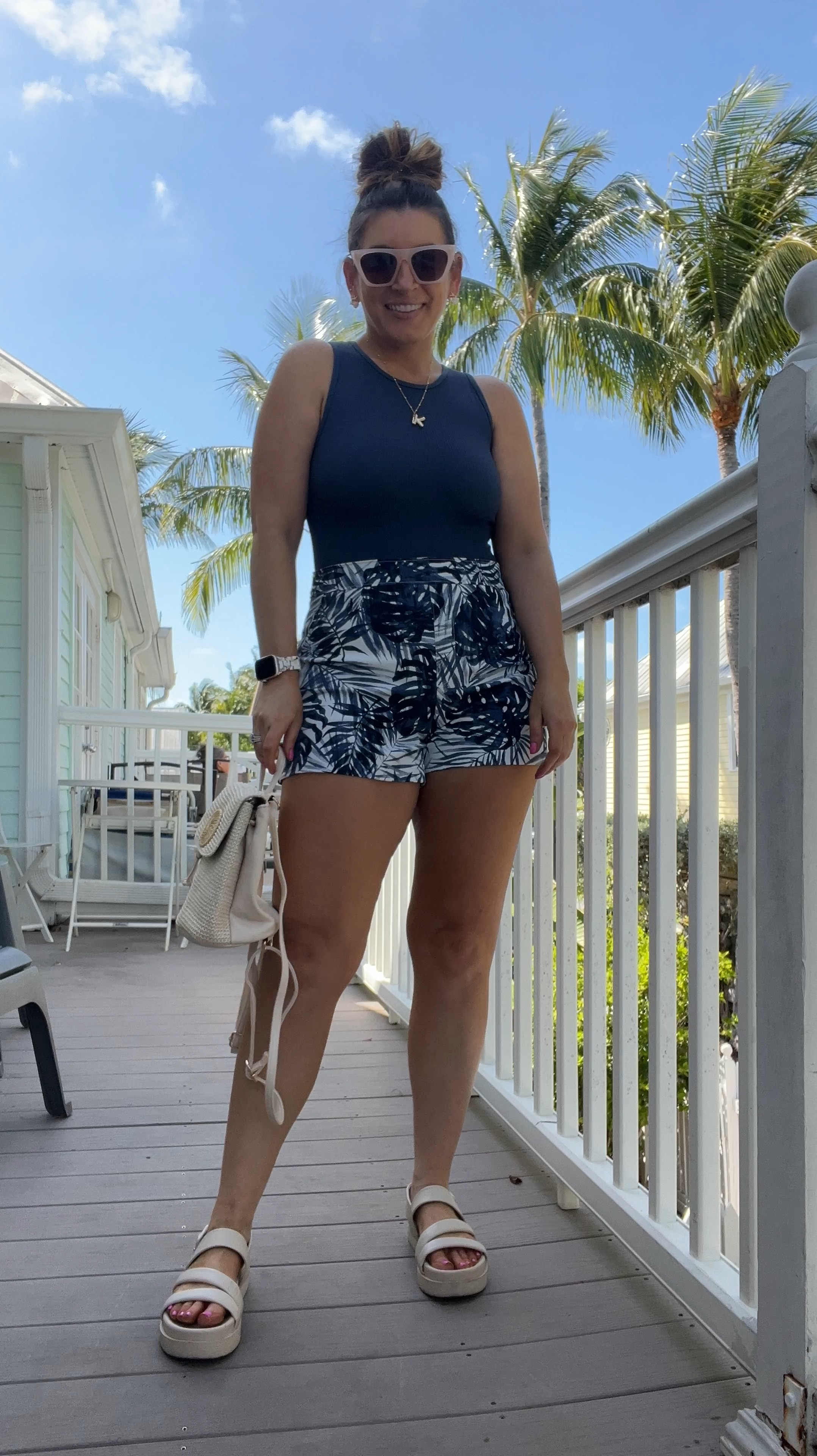 Amazon bodysuit, Spanx palm leaf print pull on shorts, sandals, gold jewelry, sunglasses, straw handbag, backpack, casual outfit, vacation outfit, summer outfit 

#LTKSeasonal #LTKstyletip #LTKfindsunder50