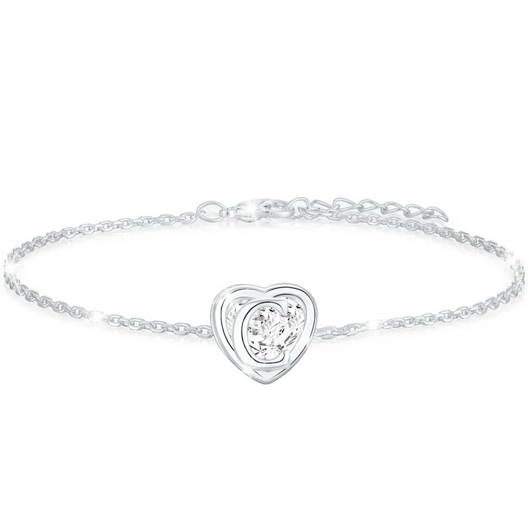 APSVO S925 Sterling Silver Plated Love Heart Initial Bracelets for Women Girls CZ Letter C Bracel... | Walmart (US)
