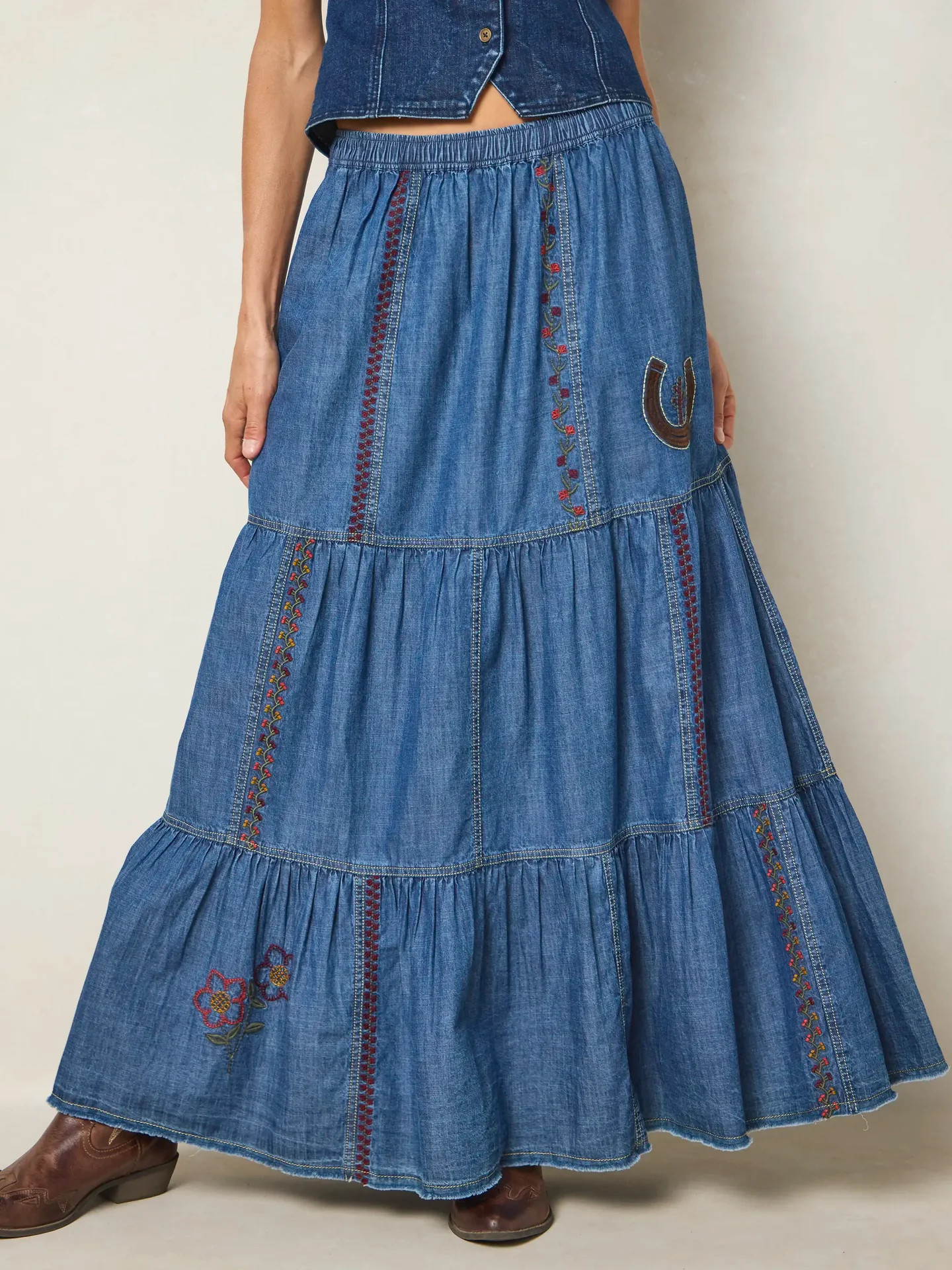 Abilene Embroidered Cotton Maxi Skirt | Natural Life