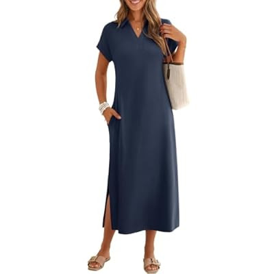 MEROKEETY Women's Summer Casual Maxi Dress 2026 Cap Sleeve V Neck Co… | Amazon (US)