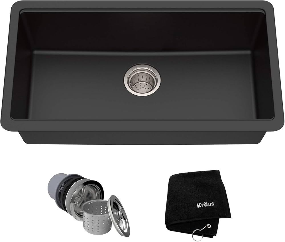 Kraus KGU-413B Undermount Single Bowl Granite Kitchen Sink, 31 Inch, Black | Amazon (US)