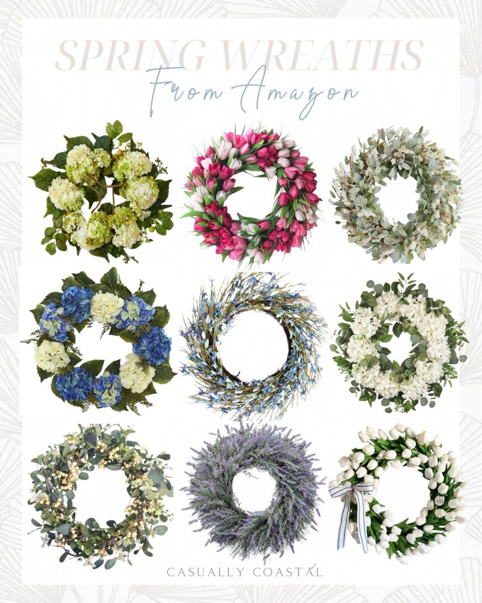 Several of these pretty wreaths from Amazon are currently on sale! 
-
amazon spring decor, front porch decor, coastal home decor, amazon coastal decor, amazon home decor, hydrangea wreaths, amazon tulip wreaths, 24" wreaths, 18" wreaths, large wreaths, small wreaths, amazon front door wreaths, floral wreaths, amazon flower wreaths, forsythia wreaths, eucalyptus wreaths, white wreaths, blue & white wreaths, amazon wreaths, amazon spring wreaths, amazon home finds, spring tulips, coastal spring wreaths

#LTKHome #LTKSaleAlert