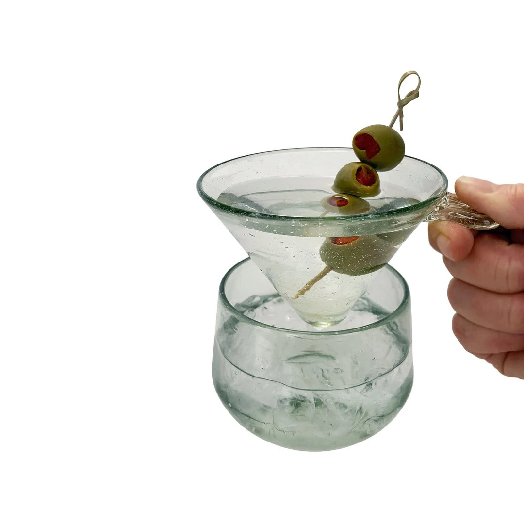 Hand Blown Martini Margarita Glass or Ceviche Dish With Cooler Hand Made in Guatemala With Recycl... | Etsy (US)