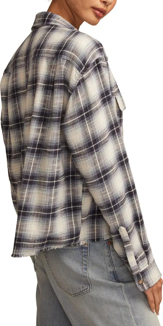 Plaid Cotton Cropped Raw Hem Button-Up Shirt | Nordstrom