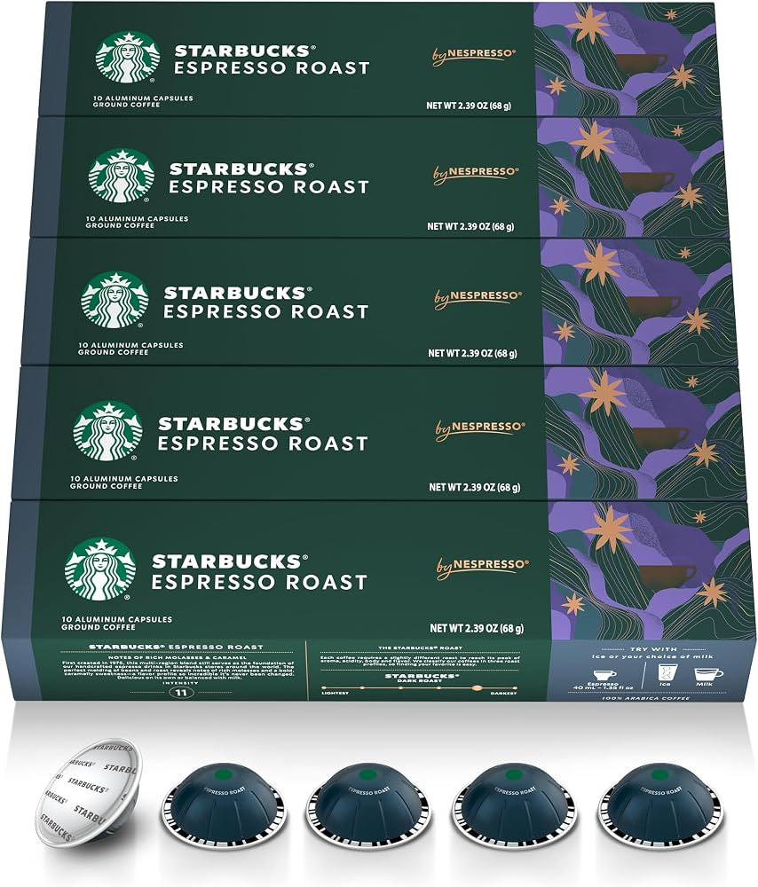 Starbucks by Nespresso Vertuo, Dark Roast Espresso, 50-count Espresso Pods, Brews 1.35 oz. | Amazon (US)