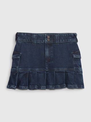 Kids Organic Cotton Pleated Denim Cargo Skirt with Washwell | Gap (US)