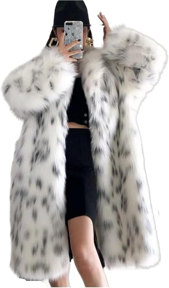 Tinhulf Faux Fur Winter Full Length Coat Women's Warm Fur Jacket Overcoat Hooded Outerwear | Amazon (US)
