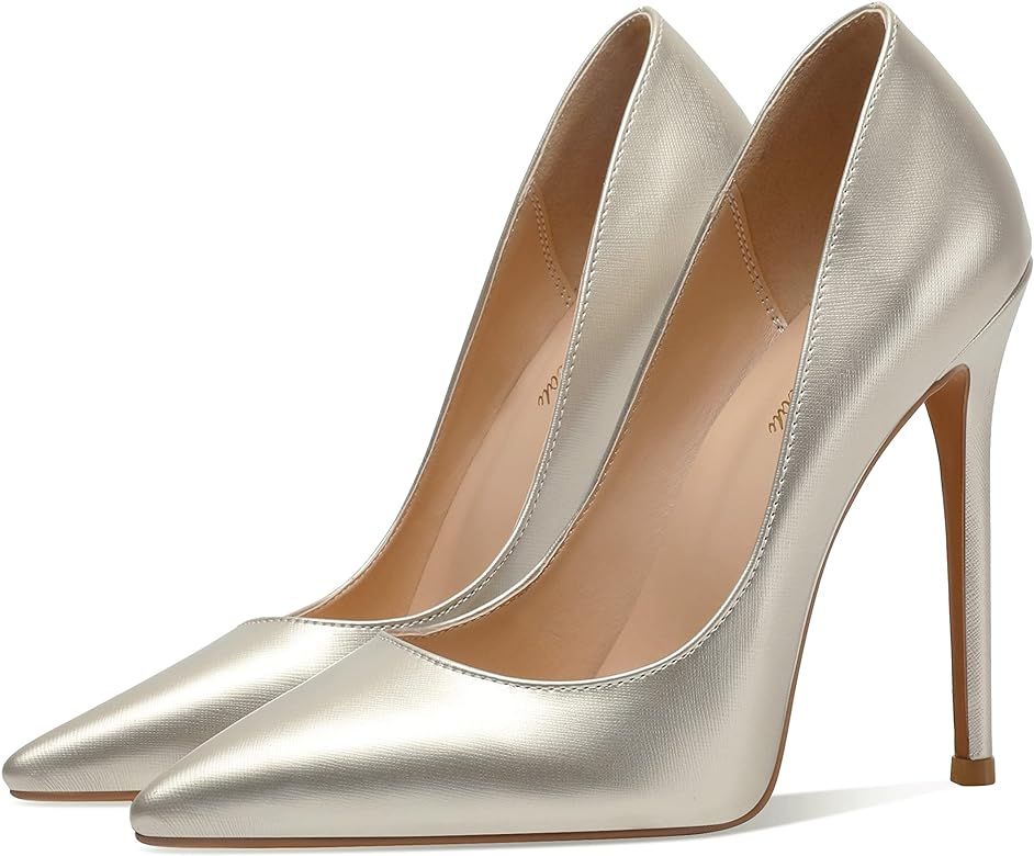 Leona - Women's Classic & Sexy Pointed Toe Slip on Pumps with 5" Stiletto High Heels. Handmade to... | Amazon (US)