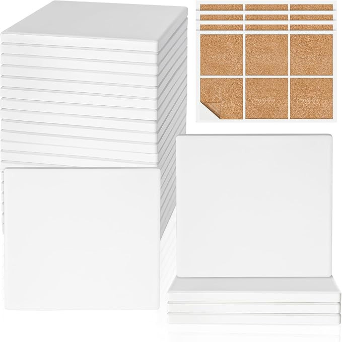 Ceramic Tiles for Crafts, GOH DODD 24 Pack Unglazed Blank Coasters with 24 Cork Backing for Paint... | Amazon (US)