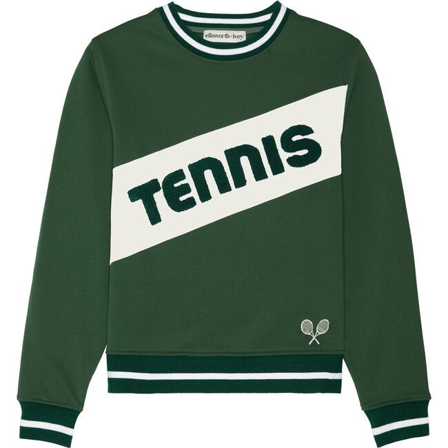 Women's Retro Block Tennis Crew Neck Ribbed Cuff Sweatshirt, Green | Maisonette