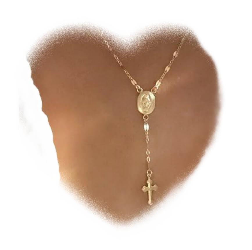 Donbnine Cross Pendant Necklaces Long Chain Y Lariat Religious Jewelry for Women (Yellow) | Amazon (US)