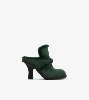 Suede and Shearling Highland Mules in Vine - Women | Burberry® Official | Burberry (US)