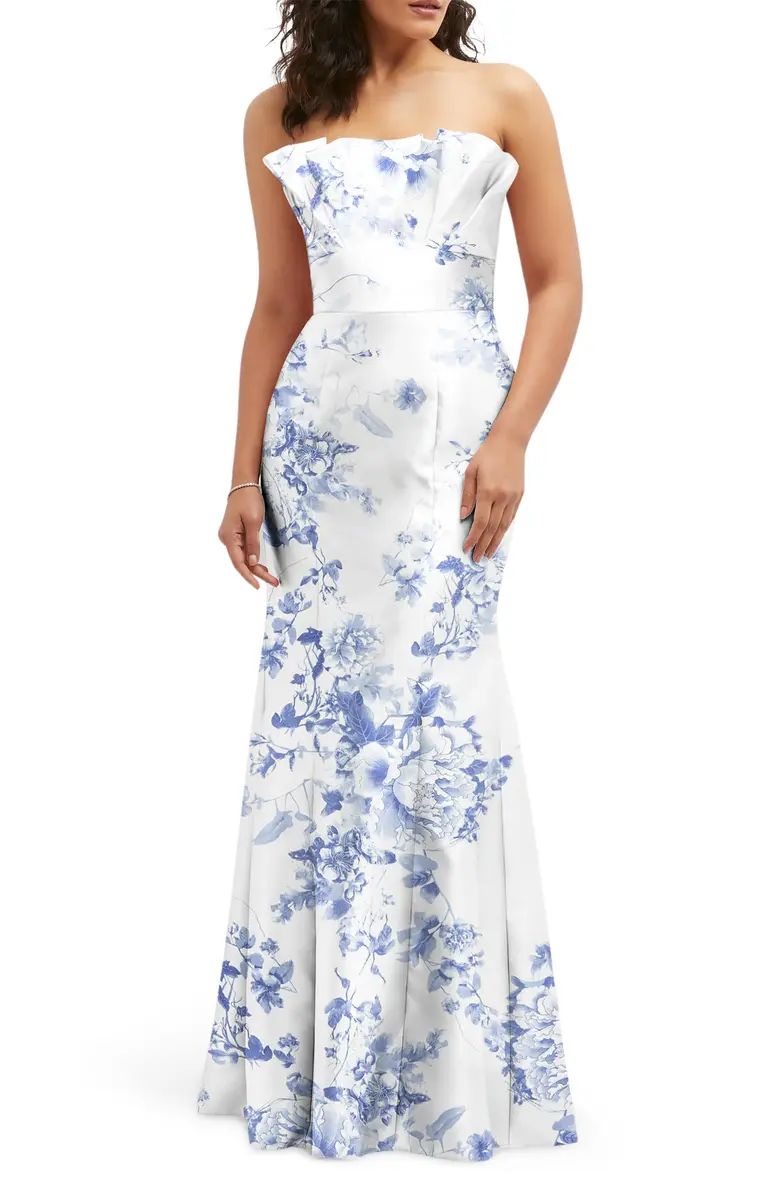 Alfred Sung Floral Ruffle Strapless Trumpet Gown | Nordstrom | Nordstrom