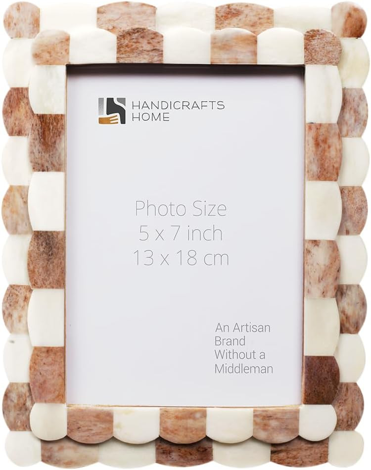 Handicrafts Home Photo Picture Frame - 5" x 7" Handmade Gift Photo Frames - Brown & white | Amazon (US)