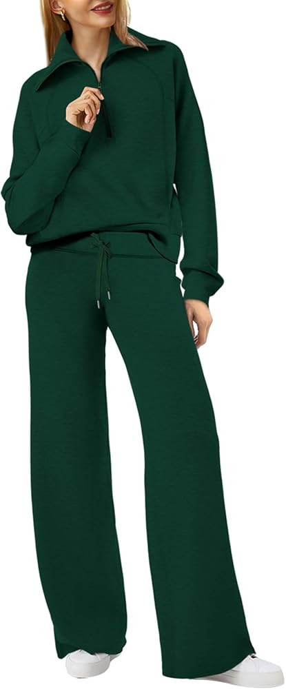 XIEERDUO Lounge Sets For Women 2 Piece Outfits Half Zip Sweatshirt And Wide Leg Sweatpant 2024 Sw... | Amazon (US)