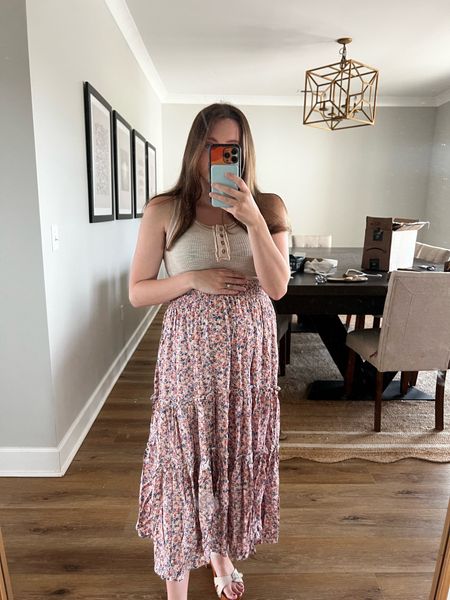 Summer maternity outfit idea! Wearing a size small in this SHEIN midi skirt. Has a lot of stretch to it! 

Bump style, bump friendly, bump friendly skirt, bump friendly outfits, summer ootd, what I wore, summer outfit ideas, pregnancy, maternity, bump friendly summer, pregnancy outfits summer, resort wear bump friendly, vacation wear bump friendly, maternity photos 

#LTKSeasonal #LTKTravel #LTKBump