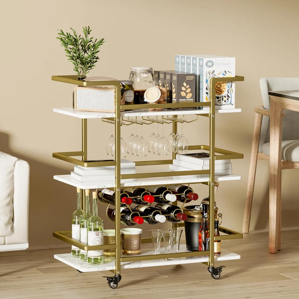 Zoela Metal Golden Bar Cart, 35''x32''x15'' | Wayfair North America