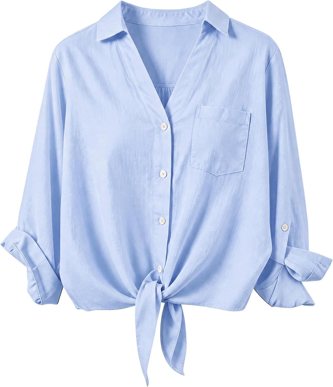 Omoone Tie Front Tops for Women 3/4 Sleeve Loose Cotton Linen Shirt | Amazon (US)