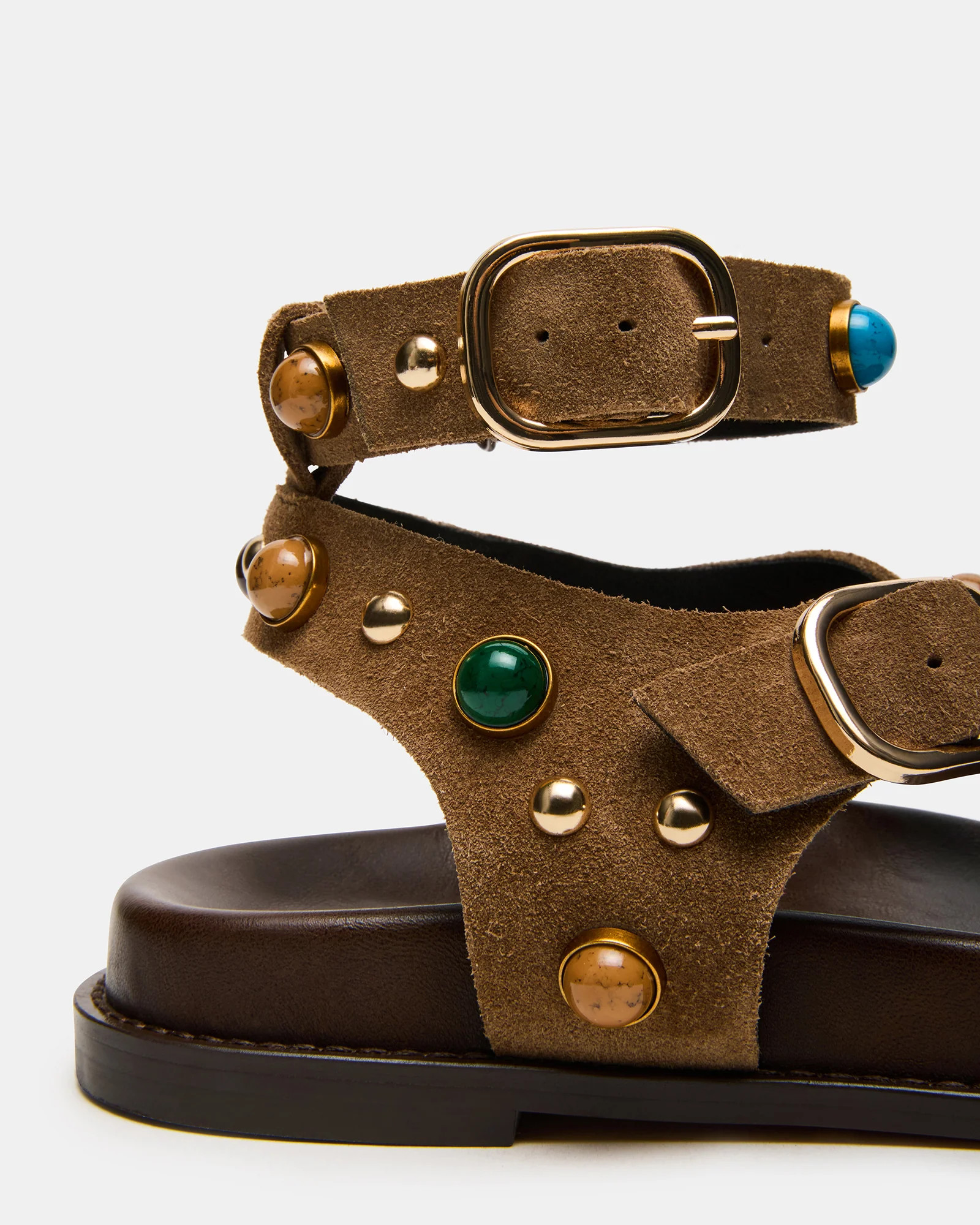 LINEAR Taupe Suede Strappy Footbed Studded Women's Sandal | Steve Madden (US)