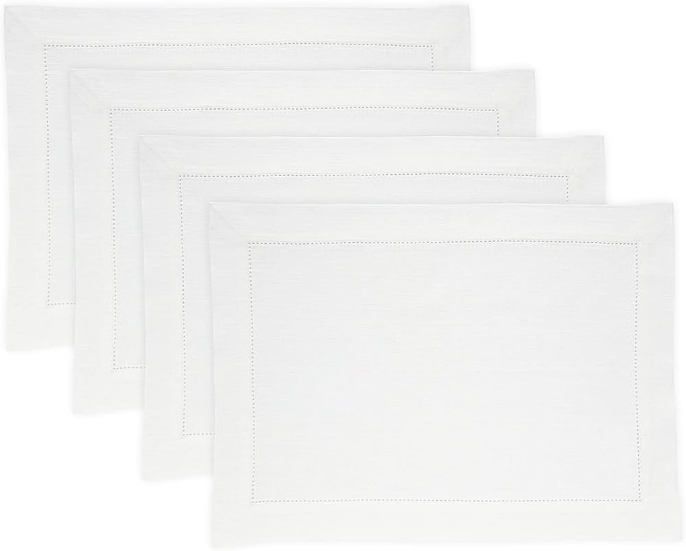 Solino Home White Linen Placemats 14 x 19 Inch – 100% Pure Linen Medium Weight Hemstitch Placem... | Amazon (US)