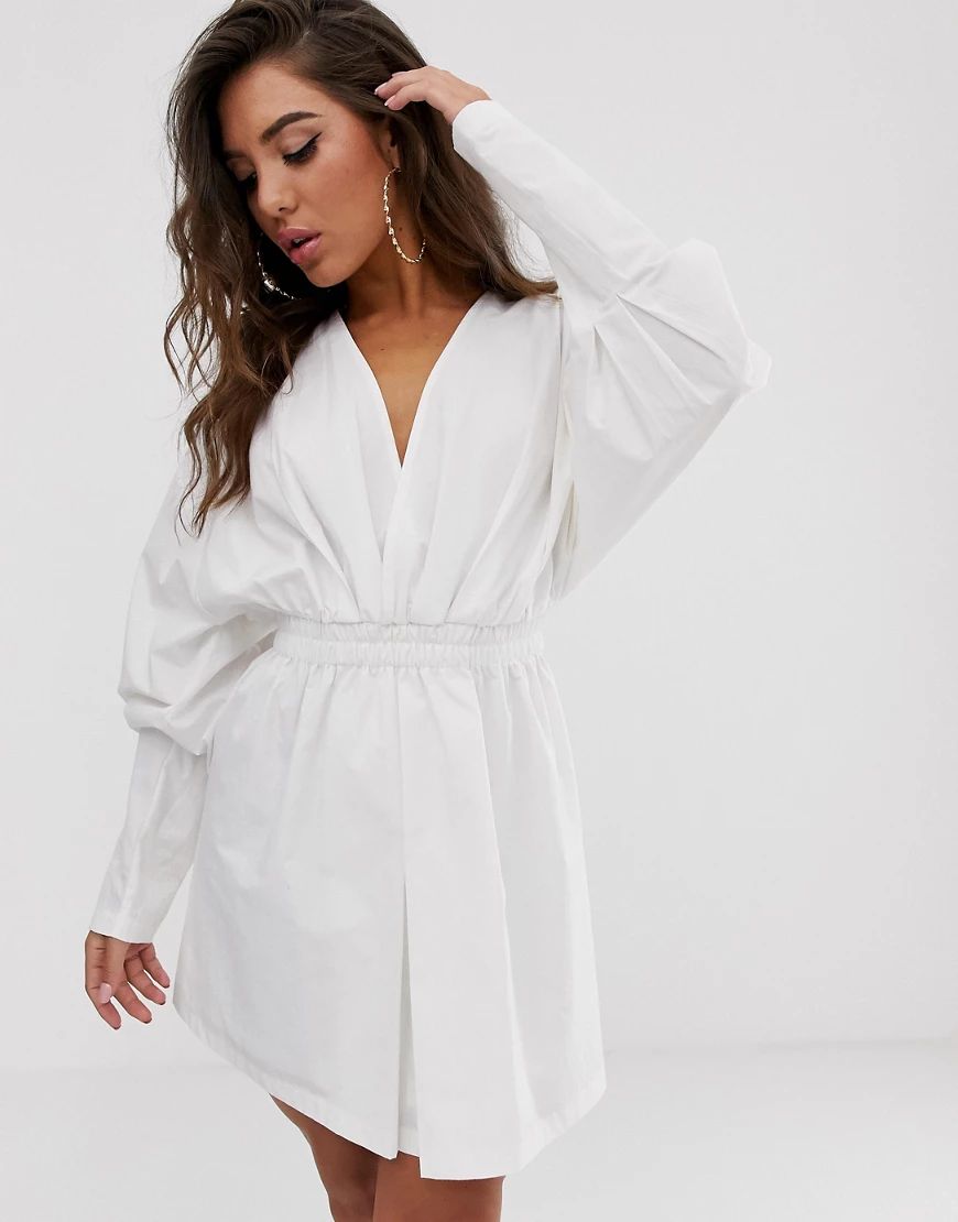 PrettyLittleThing ruched mini shirt dress in white | ASOS (Global)