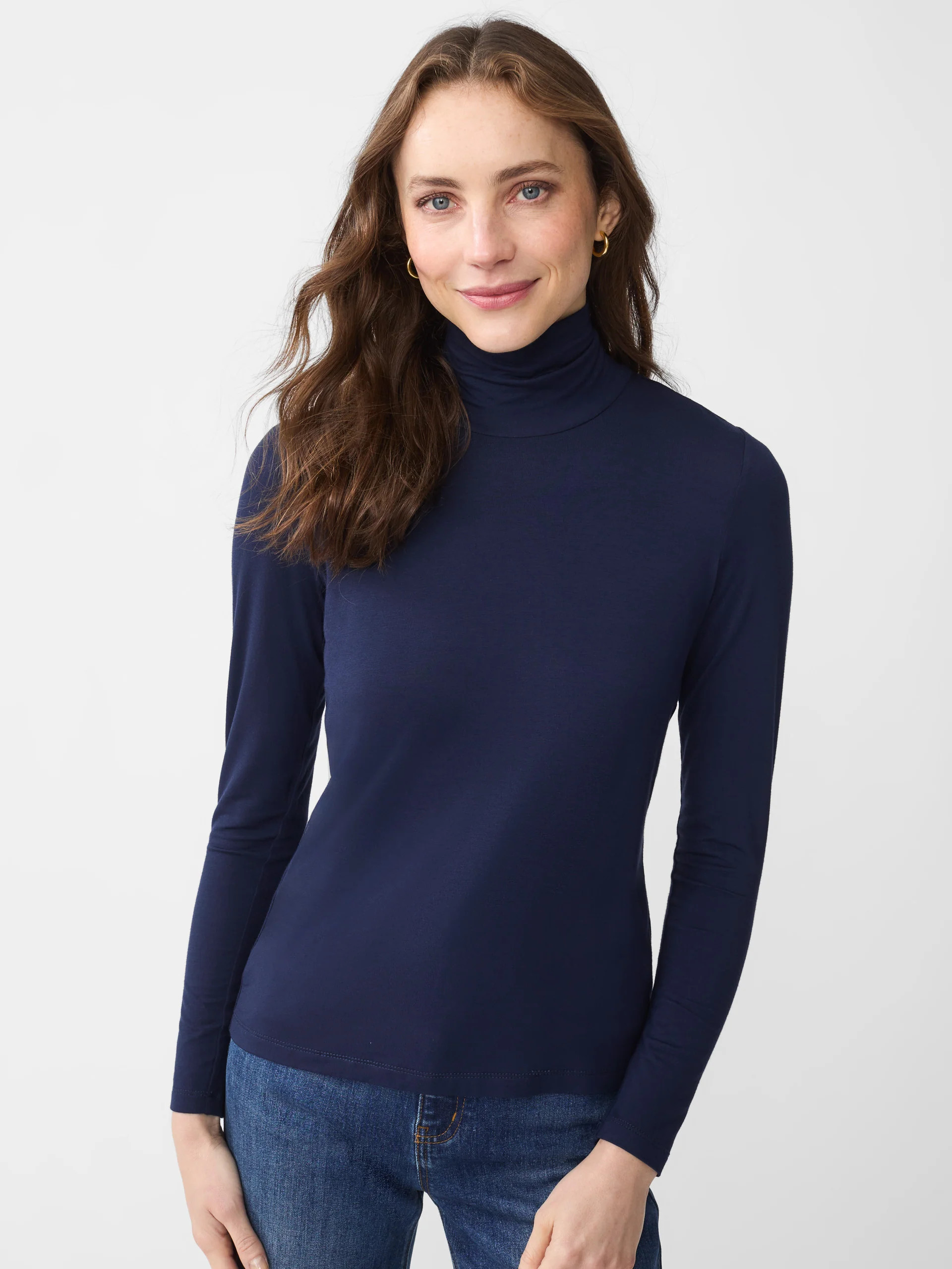 J.McLaughlin Women's Nadia Turtleneck Top Navy, Size Large | Spandex | J.McLaughlin