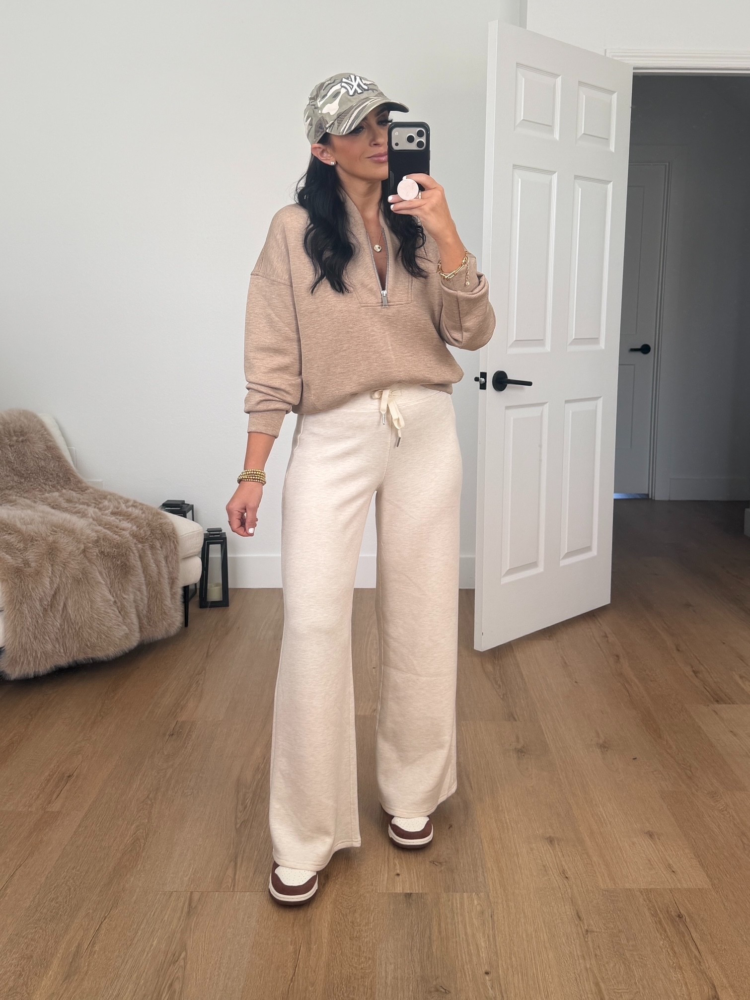 Spanx wide leg pant wearing size small. Spanx SPANX AirEssentials® Shawl Collar Half Zip wearing size small. 
