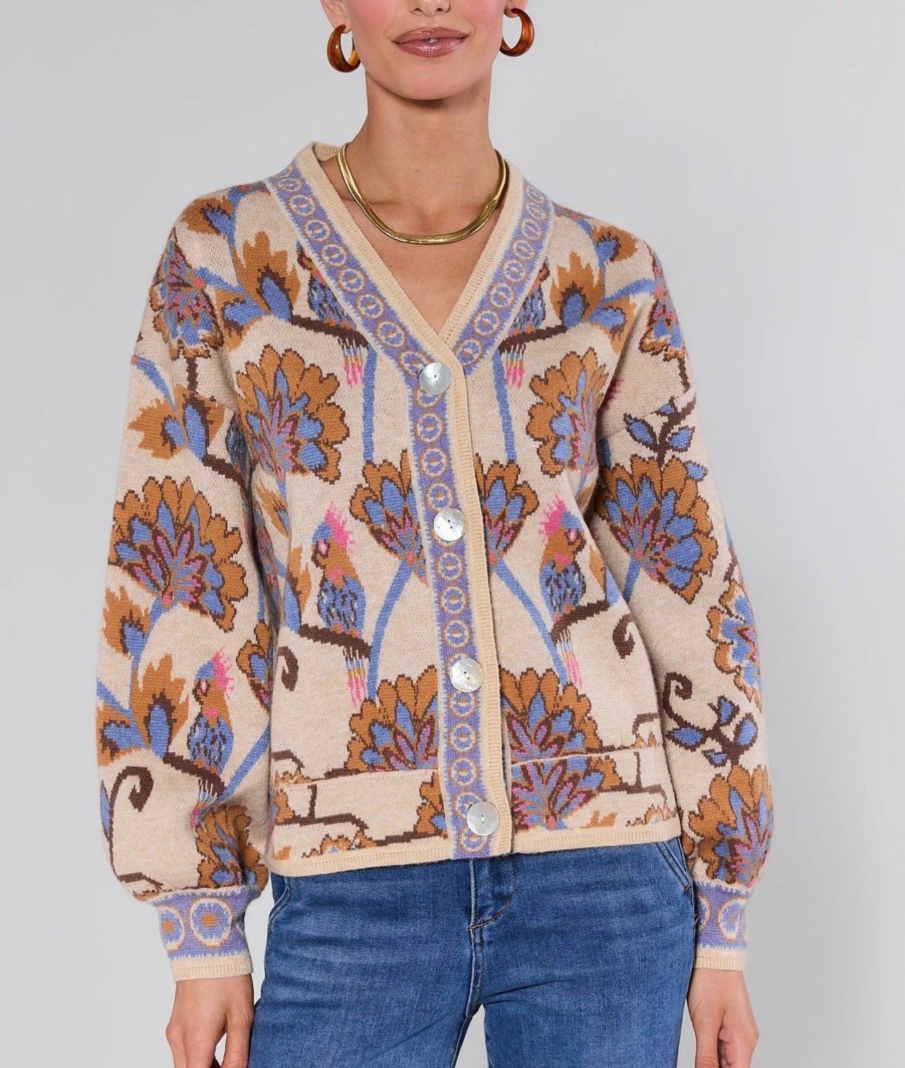 Statement Floral Cardigan for Everyday Denim 🌼✨

Obsessed is an understatement—this floral knit cardigan is such a standout layering piece. The allover intarsia floral pattern with contrast trim gives it that boutique, elevated look while still feeling cozy and wearable. I love the relaxed, true-to-size fit with the classic V-neck and button-front style, making it easy to wear closed as a top or open over a tee or tank. It pairs perfectly with denim and neutral flats or booties for an effortless everyday outfit, but also works dressed up with trousers or a skirt. A timeless cardigan you’ll reach for season after season 🤍🌿

Floral cardigan, boutique cardigan, statement knit sweater, fall cardigan outfit, neutral floral sweater, button front cardigan, women’s knitwear, cozy layering piece, everyday denim outfit, casual chic style

#LTKSaleAlert #LTKFindsUnder100 #LTKGiftGuide